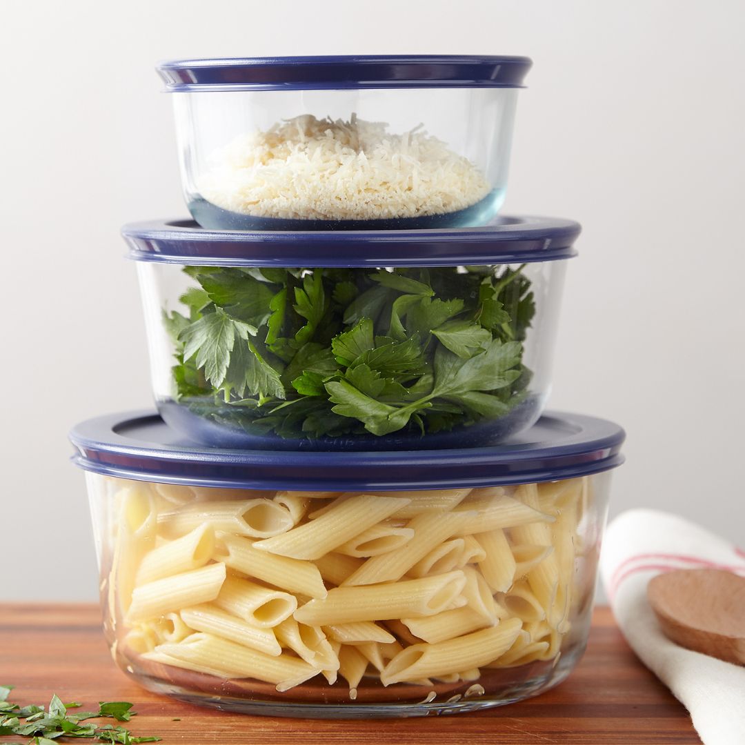 Pyrex? Simply Store? 6-piece Round Glass Food Storage Container Set with Blue Lids - Image 2
